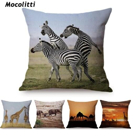 African Wild Grassland Animals Throw Pillows Cover Zebra Giraffe Lion Cushion Covers For Home Chair Sofa Decorations Pillowcases