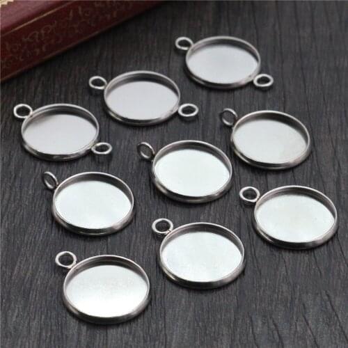 Never Fade) 14mm 16mm 18mm 20pcs Stainless Steel 3 Style Cameo Settings Cabochon Base Charms Pendant High Quality