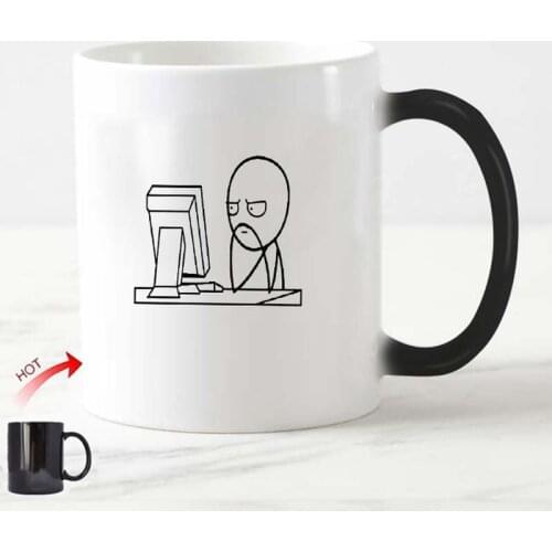 Novelty Meme Computer Guy Coffee Mug Tea Cup Funny Stickman Nerd Gifts for Engineer Programmer IT Coworker Joke Birthday Present