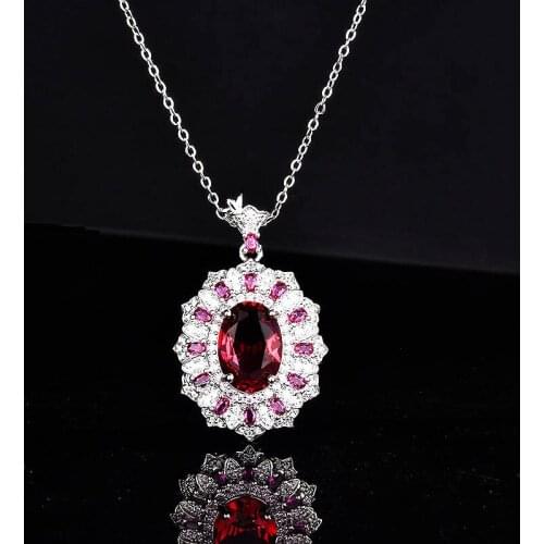 QTT Brand New Ruby Gemstone Pendant Necklace for Women Silver 925 Jewelry Slim Clavicle Chain Sweater Necklace Vintage Jewelry