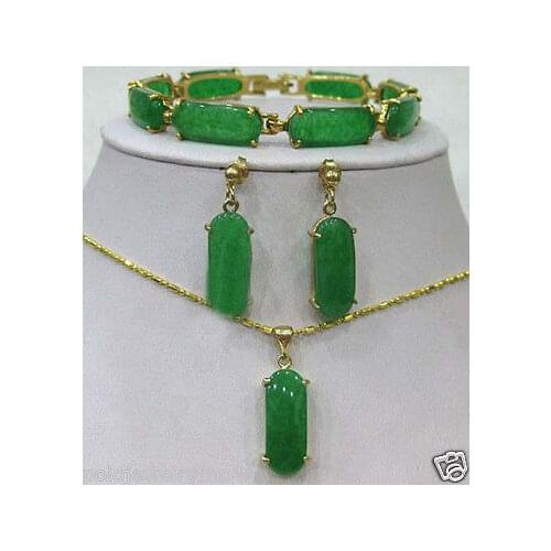 New Jewelry Green jade Link Bracelet earrings Necklace Pendant Set jade watch wholesale Quartz jade CZ crystal
