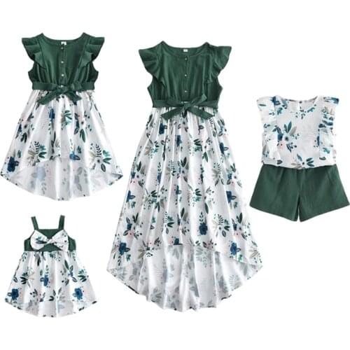 Mommy And Me Floral Family Matching Outfit Women Mother Girl Casual Fall Dresses Kids Flower Clothes Baby Girls Casual Clothing