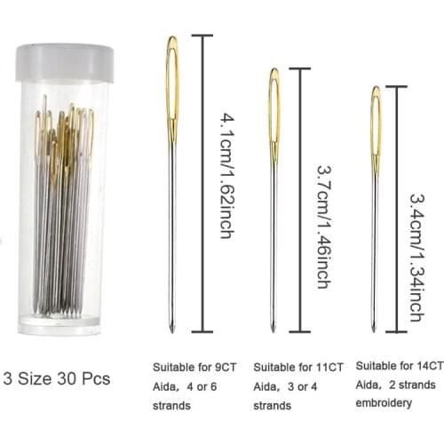 Oneroom 30pcs Mix Size Large Eye Sewing Needles Cross Stitch Stainless Steel Hand Sewing Needle with Threader Home DIY