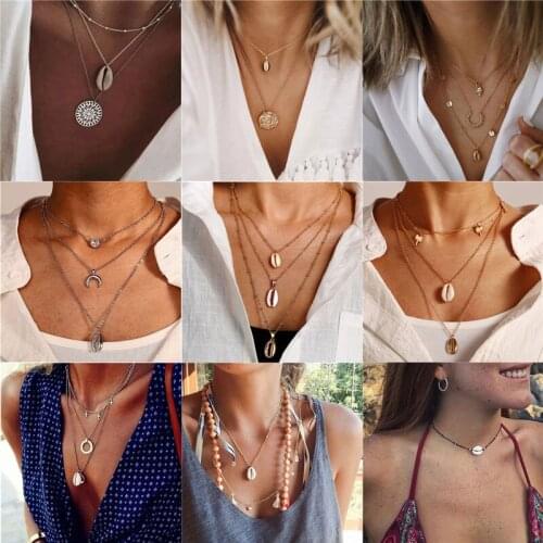 26 Styles Boho Necklaces for Women Vintage Gold Chain Long Moon Statement Necklace Pendant Bohemian Choker Jewelry