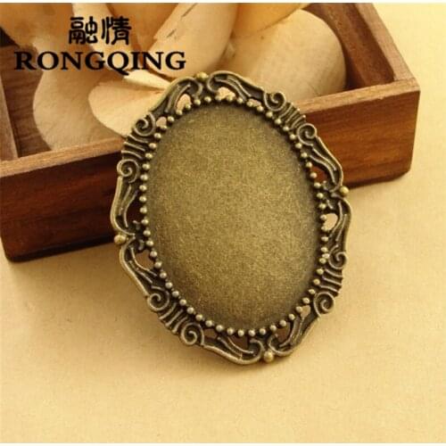 RONGQING 40*30MM 10pcs/lot wing Retro Necklace Tray Cabochon Base Setting DIY Accessories Wholesale Craft