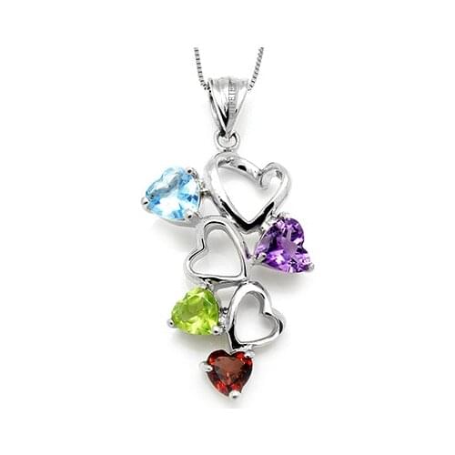 CoLife Jewelry Heart Crystal Pendant for Daily Wear 6mm 100% Natural Topaz Amethyst Peridot Garnet 925 Silver Gemstone Pendant