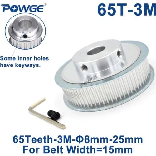 POWGE 65 Teeth HTD 3M Synchronous Pulley Bore 6/8/10/12/14/15/17/19/20mm for Width 15mm 3M Timing belt HTD3M pulley 65T 65Teeth