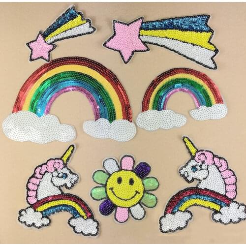 Rainbow Unicorn Star Butterfly Sequin Embroidery Patches Iron on Clothing Applique Badge Biker Patch For Clothes Jeans Sticker