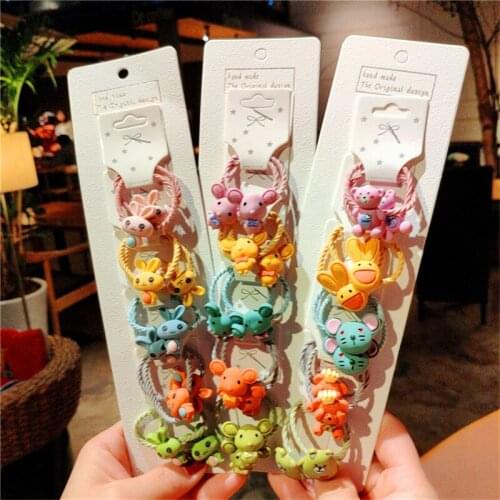 10pcs/set children Scrunchie Cute Cartoon Elastic Hair Rubber bands Bind for kids Girls Ponytail Holder Hair Ring Rope accessory