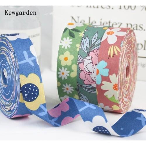 Kewgarden 1" 3/8" 25mm 10mm Print Floral Layering Cloth Fabric Ribbon DIY Hairbow Brooch Accessories Handmade Tape 10 Meters