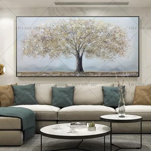 Silver Fortune Tree Hand-painted oil painting thick texture to the living room dining room bedroom wall decoration painting
