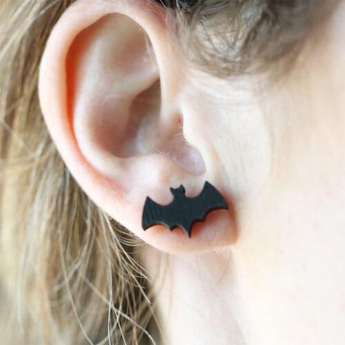 2Pcs Punk Metal Black Bat Earrings Stud Earrings Funny Halloween Jewelry for Men Women Gifts Brincos