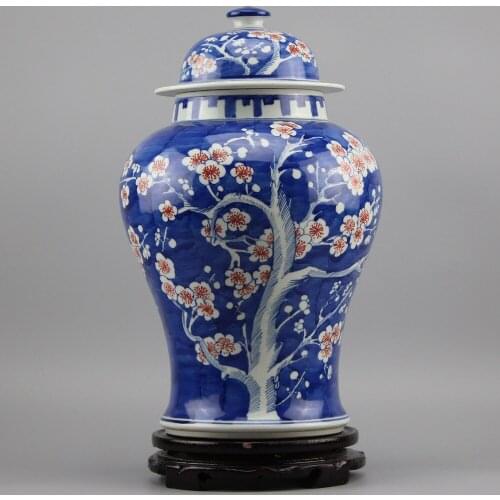 Blue peach blossom Chinese reproduction ceramic ginger jars Antique Porcelain temple jars home decoration wholesale ginger jars