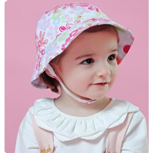 TOU--Baby Flower Sunhat Fashion Girls Summer Pure Cotton Hats Breathable Soft Beach Hat Chidlren Headwear 1pcs