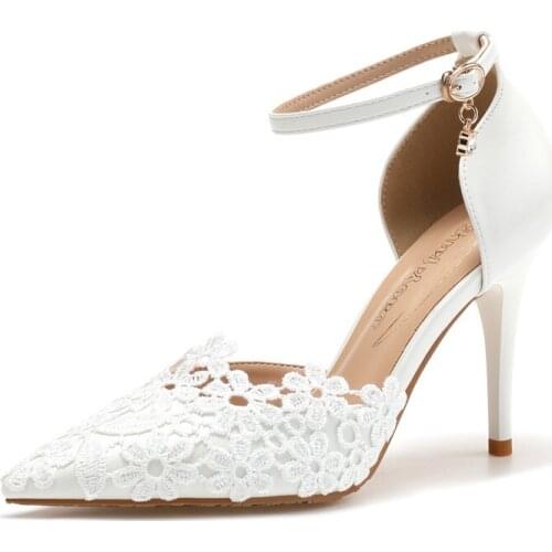 BaoYaFang Bridal Wedding Shoes Fashion Sandals Summer Thin Heel Ankle Strap Party Dress Shoes Woman High Pumps Female Sandals