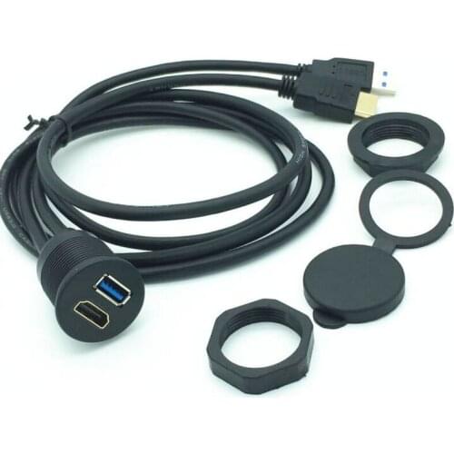 USB 3.0 & HDMI-Compatible to USB3.0 AUX Extension Dash Panel Waterproof Car Flush Mount Cable For Car Boat and Motorcycle