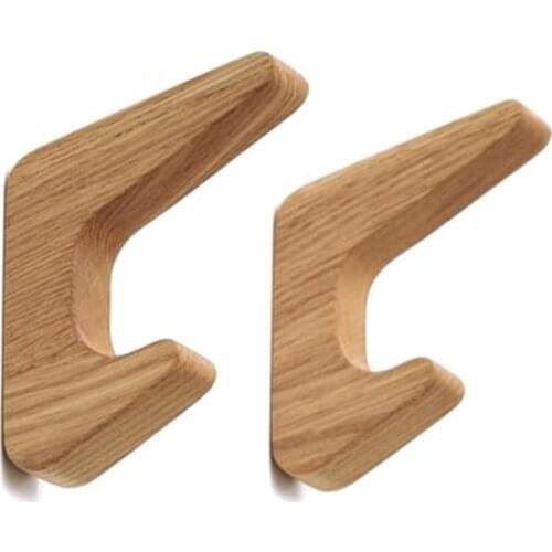 2Pcs Natural Wood Clothes Hanger Japanese-Style Wall Mounted Coat Hook Decorative Key Holder Hat Scarf Handbag Storage Hanger Ba