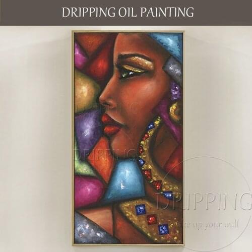 High Quality Wall Art Pictures Hand-painted African Woman Wearing Jewelry Oil Painting on Canvas African Rich Lady Oil Painting