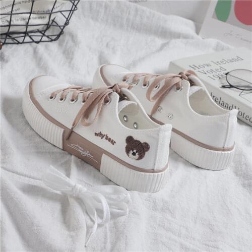2021 Womens Sneakers Spring Sports Shoes Kawaii Lolita Casual Flat Bear Cute Running Vulcanized Fashion Athletic Dropshipping