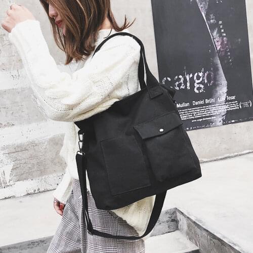 Women Casual Large Capacity Shopping Bags Solid Color Canvas Retro Ladies Portable Eco Tote Bags