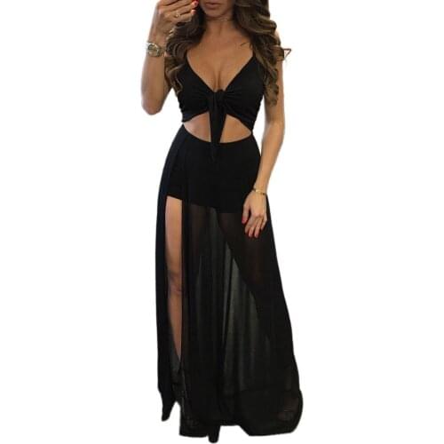 2017 Thefound Women Sexy Dresses Summer Solid V-Neck Dresses bandage Regular Boho Long Maxi Dress Evening Party Beach Dresses