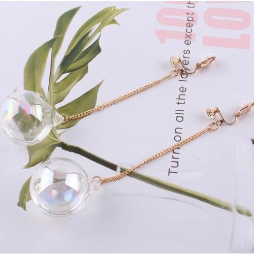 JIOFREE 2018 New big Glass ball long Clip on Earrings No Pierced for Women Fashion Long Geometric Shape Ear Clip Wholesale