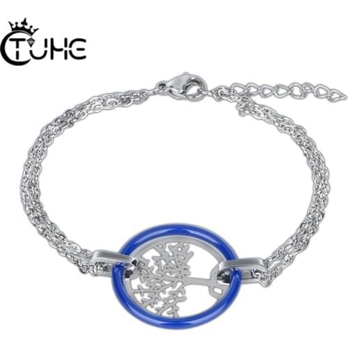 2019 Blue Ceramic Charm Bracelet Stainless Steel life Of Tree Titanium Love Pulseiras Bracelet for Women Fashion Wedding Jewelry