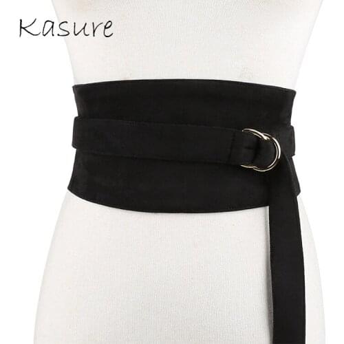 Kasure Black Basic Wide Waistbelt For Women Girls Elastic Adjustable Solid Waistband Female Belt Dress Decoration
