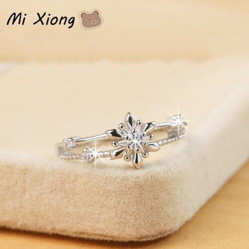 Mi Xiong 925 Sterling Silver Women Ring Craft Snowflake Cute Star Double Diamond Luxury Sparkle Wedding Engagement Brand Jewelry