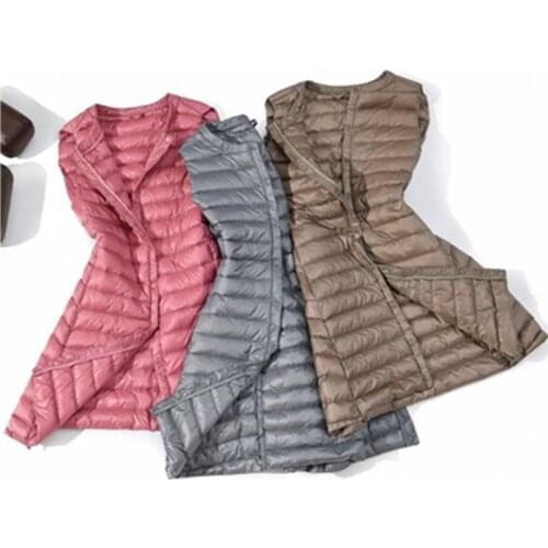 Winter Down Vest Dwon Jackets Ultra-Light Womens Parkas Covered Button Windproof Long Waistcoat Plus Size Dropshipping