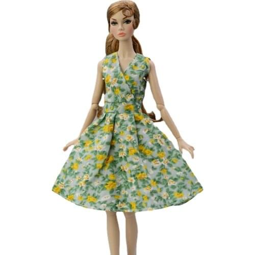 1/6 Fashion V Neck Sleeveless Floral Dress For Barbie Doll Clothes Outfits Countryside Party Gown 11.5" Dolls Accessory Kids Toy
