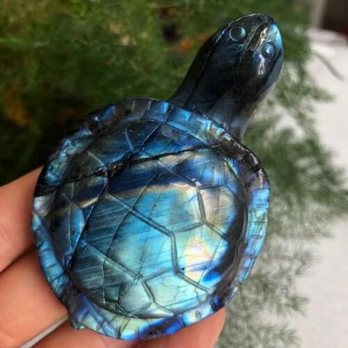 1pc 6-8CM Natural Labrador Stone Hand-Carved Animal Tortoise Crystal Carved Polished Furniture Decorated With Christmas Gifts