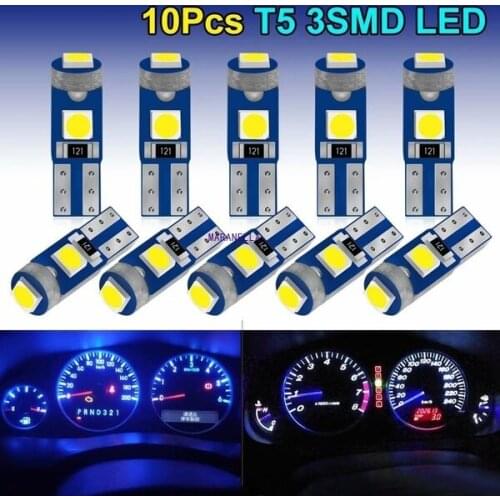 10Pcs T5 Led Bulb W3W W1.2W Led Canbus Car Interior Lights Dashboard warming indicator Wedge Auto Instrument Lamp 12V