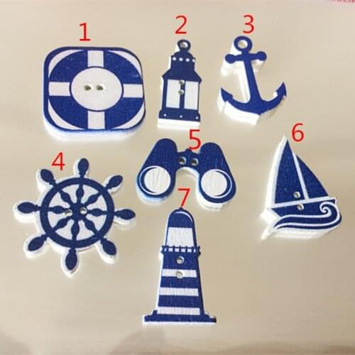 100pc, Anchor Rudder Print 2Holes Sewing Scrapbooking Wooden Buttons Craft Accessories Decorative Buttons Botones Madera