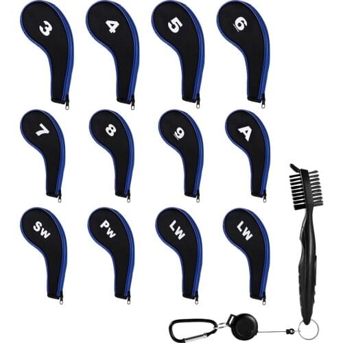 13pcs Golf Head Covers Number Printing Putter Headcovers Mesh Zipper Golf Head Covers with Brush Portable Durable Tool