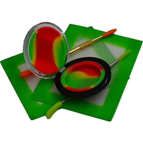 2set 6ML Acrylic Wallet Pocket Size NonStick Silicone Wax Container Dab Jar+2pc Carvers Dabber tool+2pc Silicone Baking Dab Mat