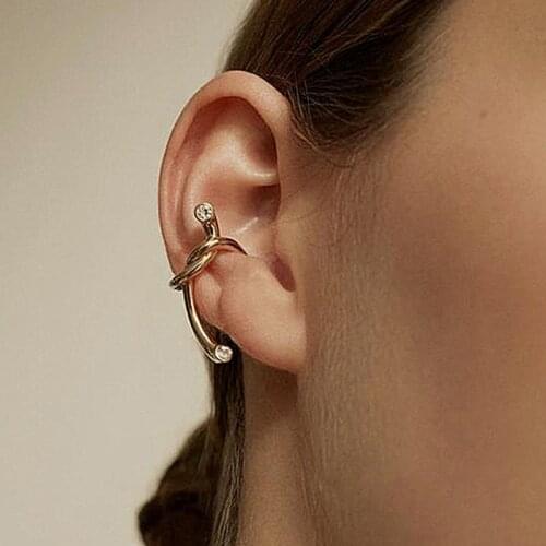 2020 Fashion Earcuff Gold Color Knot Crystal Fake Piercing Faux Earrings for Women Kpop Ear Cuff Clip on Earrings Jewelry