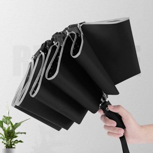 2020 New 10 Ribs Automatic Reverse Umbrellas Rain Women Parasol Business Men Inverted Umbrella Car Sun Titanium Silver Umbrellas