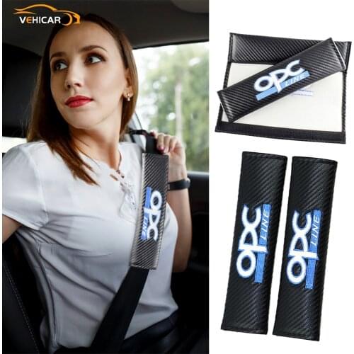 VEHICAR 2PCS Carbon Fibe Seatbelt Cover for Opel OPC Car Logo Knitting Safety Belt Pads for Vehicle Car Styling
