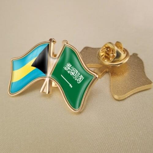 Bahamas and Saudi Arabia Crossed Double Friendship Flags Lapel Pins Brooch Badges