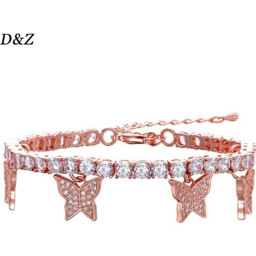 D&Z New 4.0mm Adjustable Tennis With Butterfly Bracelet Bling AAAA Zircon Charm Female Necklace Hip Hop Bracelet Women Jewelry