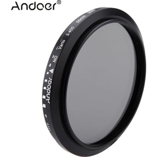Andoer 55mm ND Filter Fader Neutral Density Adjustable ND2 to ND400 Variable Filter for Canon Nikon DSLR Camera