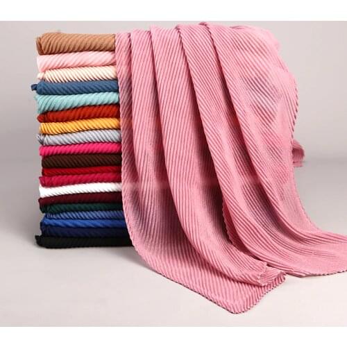 Hot sale pleated maxi hijabs scarf elegant shawl plain maxi muslim hijab women wrinkle scarves shawls soft muffler 1 pc