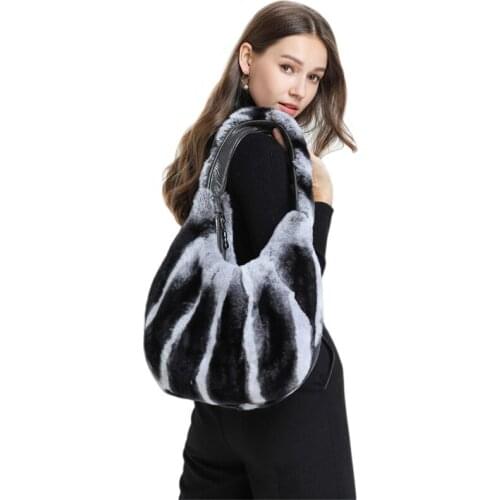 IANLAN New Fashion Hobo Bags Full-pelt Rex Rabbit Fur Handbag Women Solid Color Totes Bags Leisure Shopping Bags IL00543