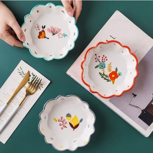 5.8 inch Ceramic Salad Bowl Flower Dinner Bowl Pasta Baking Bowl Porcelain Serving Bowl Set of 2