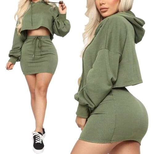 Two Piece Set Tracksuits Sexy Women Pink Hoodies Bodycon Mini Skirt and Top Set Party Wear Sexy Club Outfits 2021