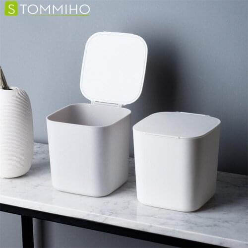 STOMMIHO Waste Basket Desktop Trash Can Paper Basket Trash Sundries Storage Bucket Portable Large Capacity Office Accessories