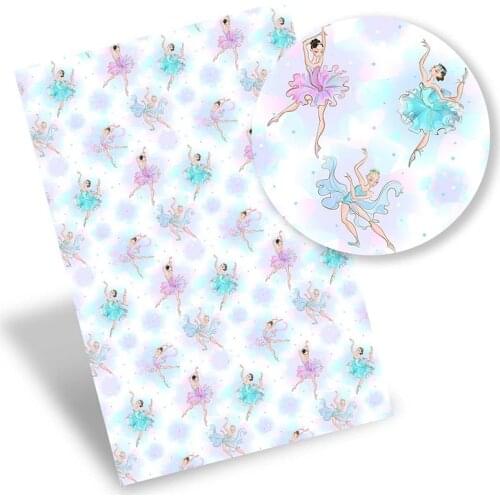 Faux Leather Sheets Ballet Girl Synthetic Leather Printed Vinyl Fabric Bow Making DIY Handbag Supplies 22*30cm/Pc 0.8mm IBOWS
