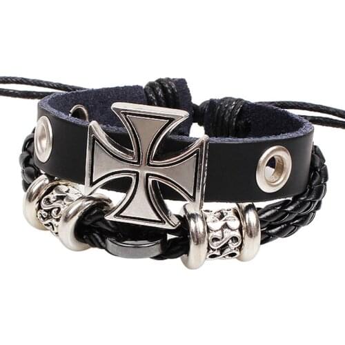 Trendy Double Woven Leather Bracelet Classic Mens Personality Retro Cross Leather Bracelets Male Jewelry Gifts
