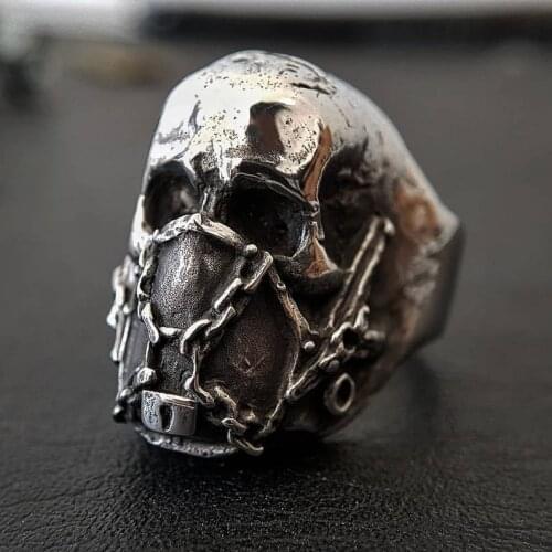 EYHIMD Mens Fashion Silver Color 316L Stainless Steel Skull Ring Gothic Biker illuminati Rings Punk Jewelry